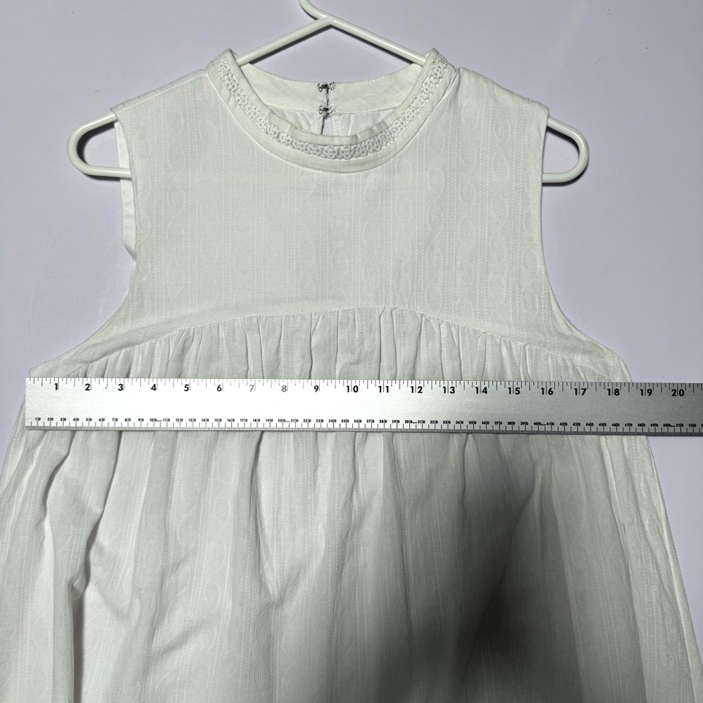 English Factory Womens Dress White 100% Cotton Textured Beachy Boho Shift Midi L - Picture 9 of 12